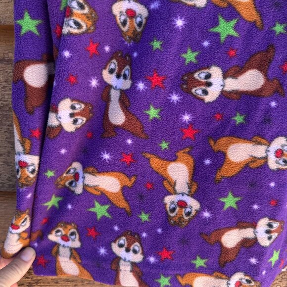 Disney Chip & Dale Womens Purple Fleece Button-Up Pajama Top L - Picture 10 of 12